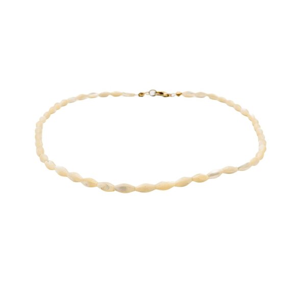 Vintage Mother Of Pearl Rice Bead Necklace 16 Inches With Gold-Tone Clasp - Picture 2 of 4
